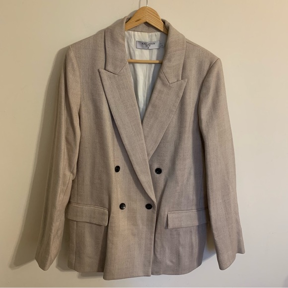 M.M. LaFleur The O'Hara Wool Herringbone Blazer in Ivory Biscuit, Size 12 - Picture 6 of 14